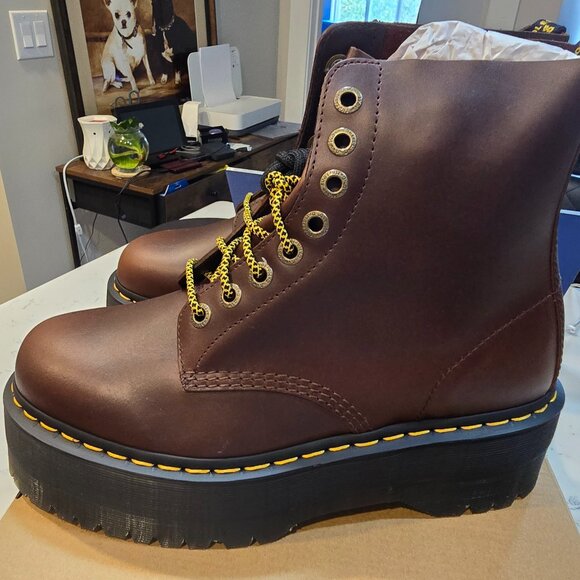 Dr. Doc Martens 1460 Pascal Max Dark Brown Mens Size 10 Leather Combat Boots NEW - Picture 1 of 16